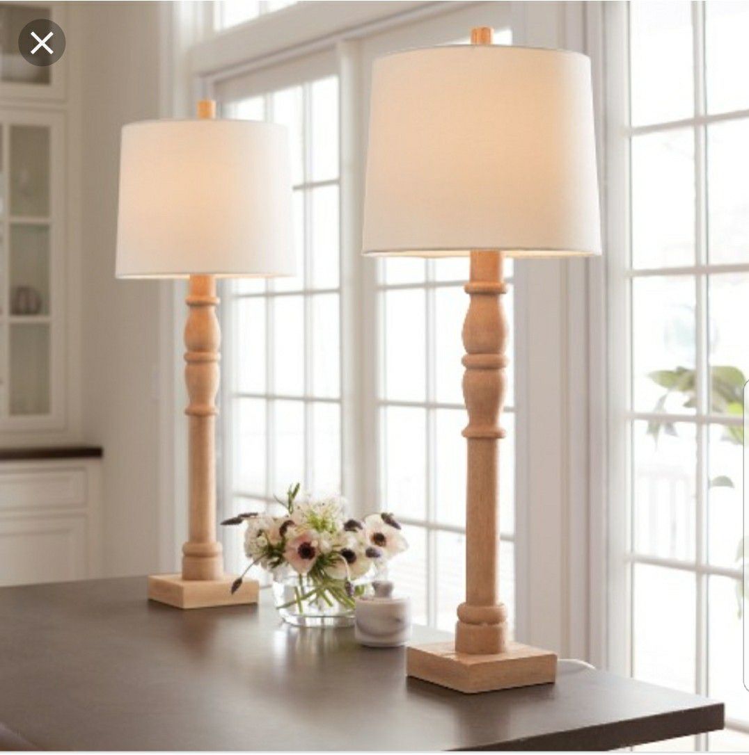 Threshold Set of Two Buffet Turned Wood Table Lamps