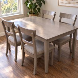 Gray Wood Dining Table + 4 Upholstered Chairs | Delivery Available