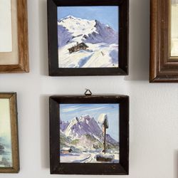 German Waxenstein Mountain - Vintaged Hand Painted Tile Pair Framed