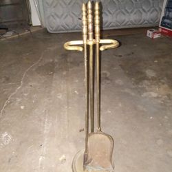 Vintage Brass Fireplace Tool Set And Stand