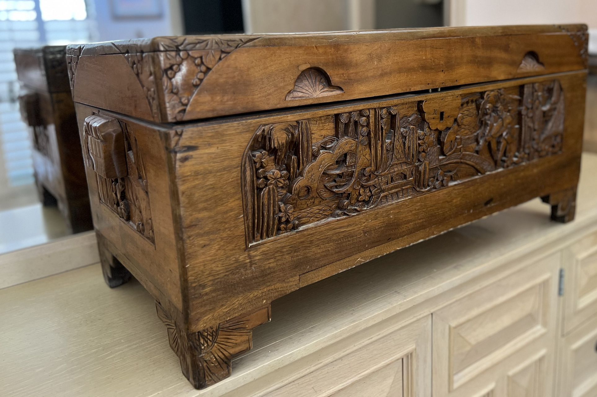 Hand Carved Camphor Wood Freestanding Chest