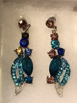 HAMER Jewelry Blue Multicolor Painting Crystal Statement Charm Earrings