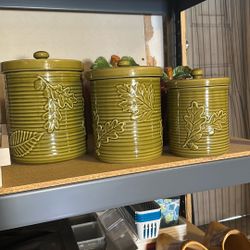 Ceramic Jars Green Leaf