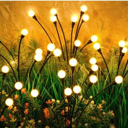 Solar Lights Outdoor(4-Pack, 32 LEDs), Solar Garden Lights, Outdoor Decorations, Firefly Light for Patio Decor, Big Bulb, Unique Gifts for Women, Gift