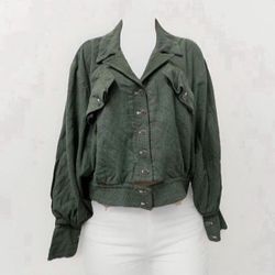 ✨New✨ Free people Adult Women XS To MediumGreen Jacket Button Up Balloon Sleeves Collar Ruffle Pockets 