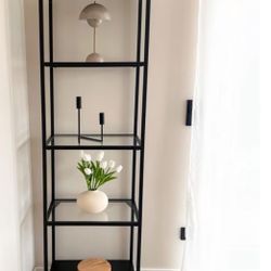 Shelf unit, black-brown/glass
