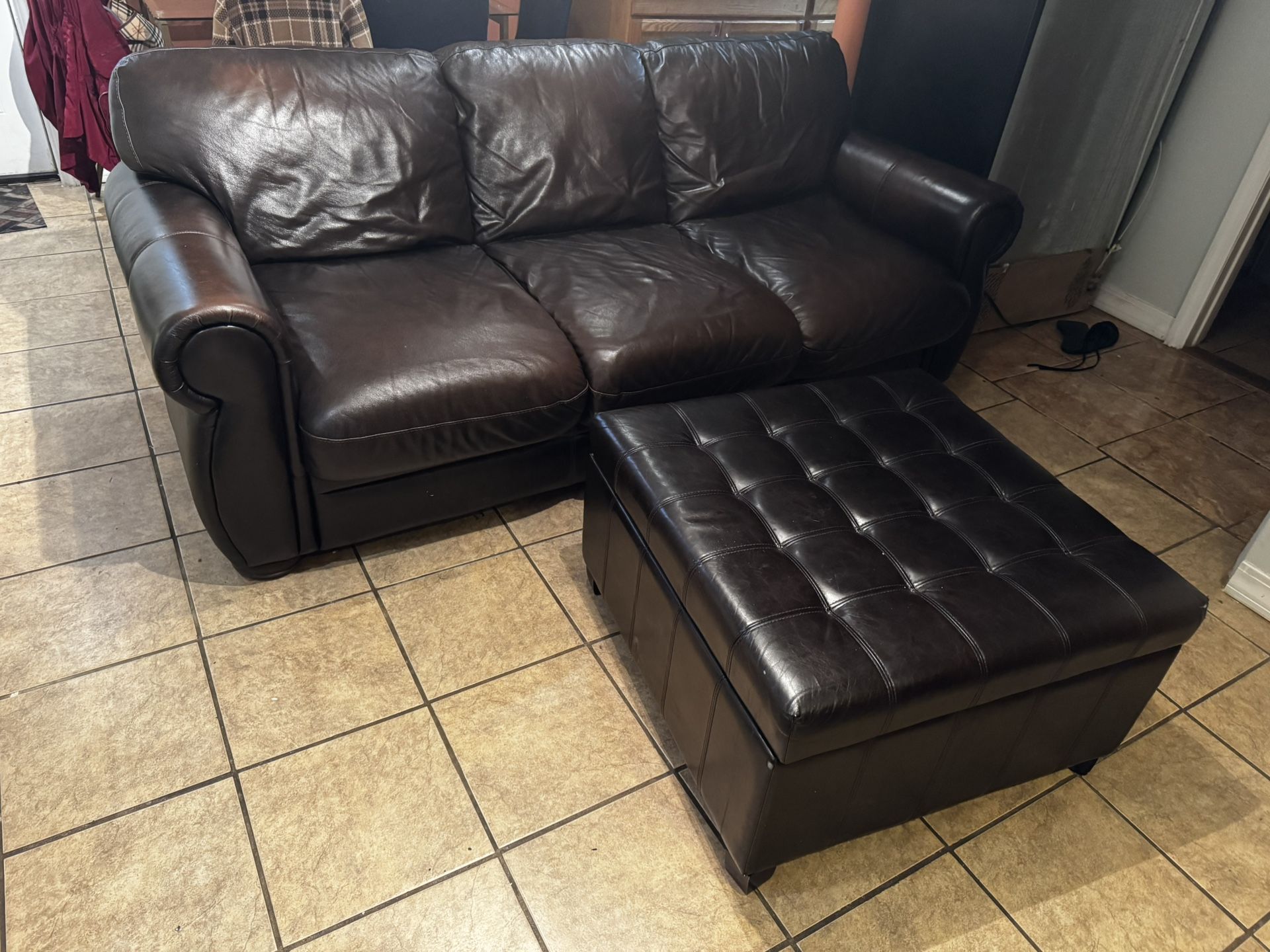 Leather Sofabed With Storage Ottoman