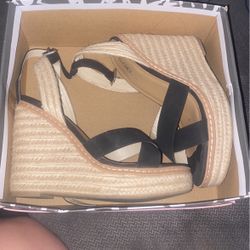 Wooden Wedge Heels Black 