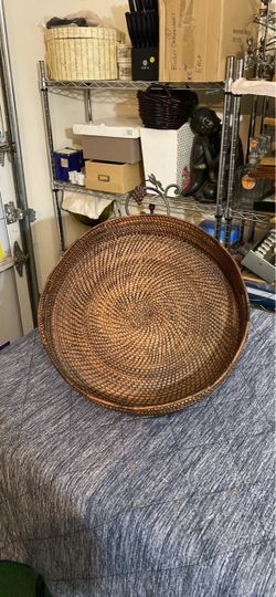 17” Large Rattan Serving Tray With Handles