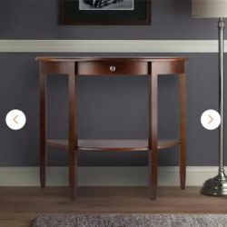 Walnut Standard Half Moon Wood Console Table with Drawers