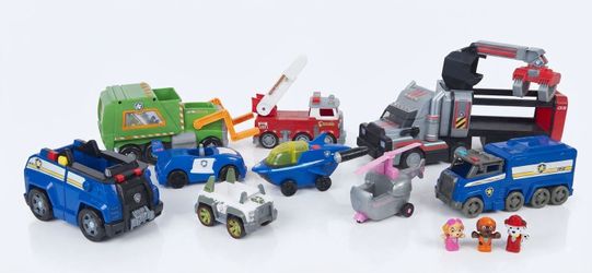 ​Massive Paw Patrol toy lot featuring a great collection of vehicles, aircraft, characters, and a large transforming semi-truck! Please note: The larg
