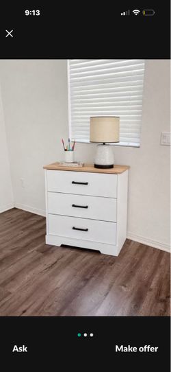 White 3-Drawer Dresser with Wood Top