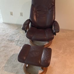 Reclining Leather Chair & Foot Rest