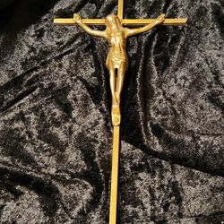 Vintage Mid Century Modern MCM Brass Catholic Crucifix Traditional Corpus INRI Dainty Cross 