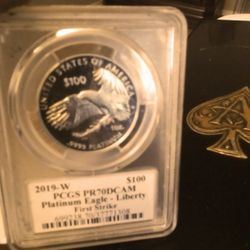 1oz Platinum Eagle Coin -Mercanti Signed Graded PR70 2019-W