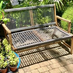 Rope/Acacia Bench: 46.5”W x 29.5”D x 32”H