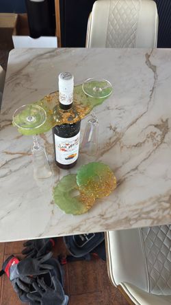 Resin Wine Caddy with Coaster Set