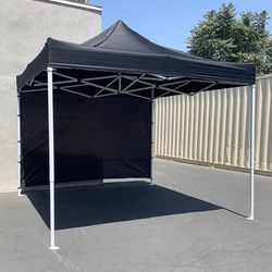 (NEW) $100 Heavy Duty Canopy 10x10 FT with (1) Sidewall, Ez Popup Outdoor Party Tent (Blue, Red) 
