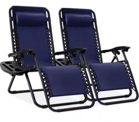 Blue Metal Zero Gravity Reclining Lawn Chair with Cup Holders (2-Pack)