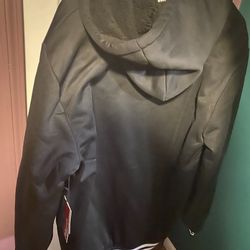 Fuzzy black hoodie with white stripes super warm and comfy