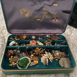 Costume Jewelry Earrings And Rings + Brooches