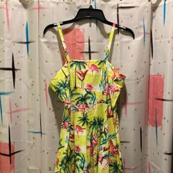  Lime  Green Flamingos Dress Sundress 