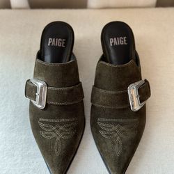Pre-Owned Paige Kensington Western Suede Mules Heels