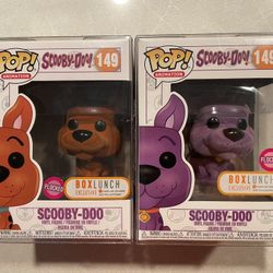 Flocked Scooby Doo Funko Pop Set *MINT* Box Lunch Exclusive Purple Orange Brown Scoob 149 with protector Animation Television Snacks