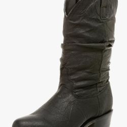 DINGO: Mens Black Leather Slouch Boots with Stirrups 
