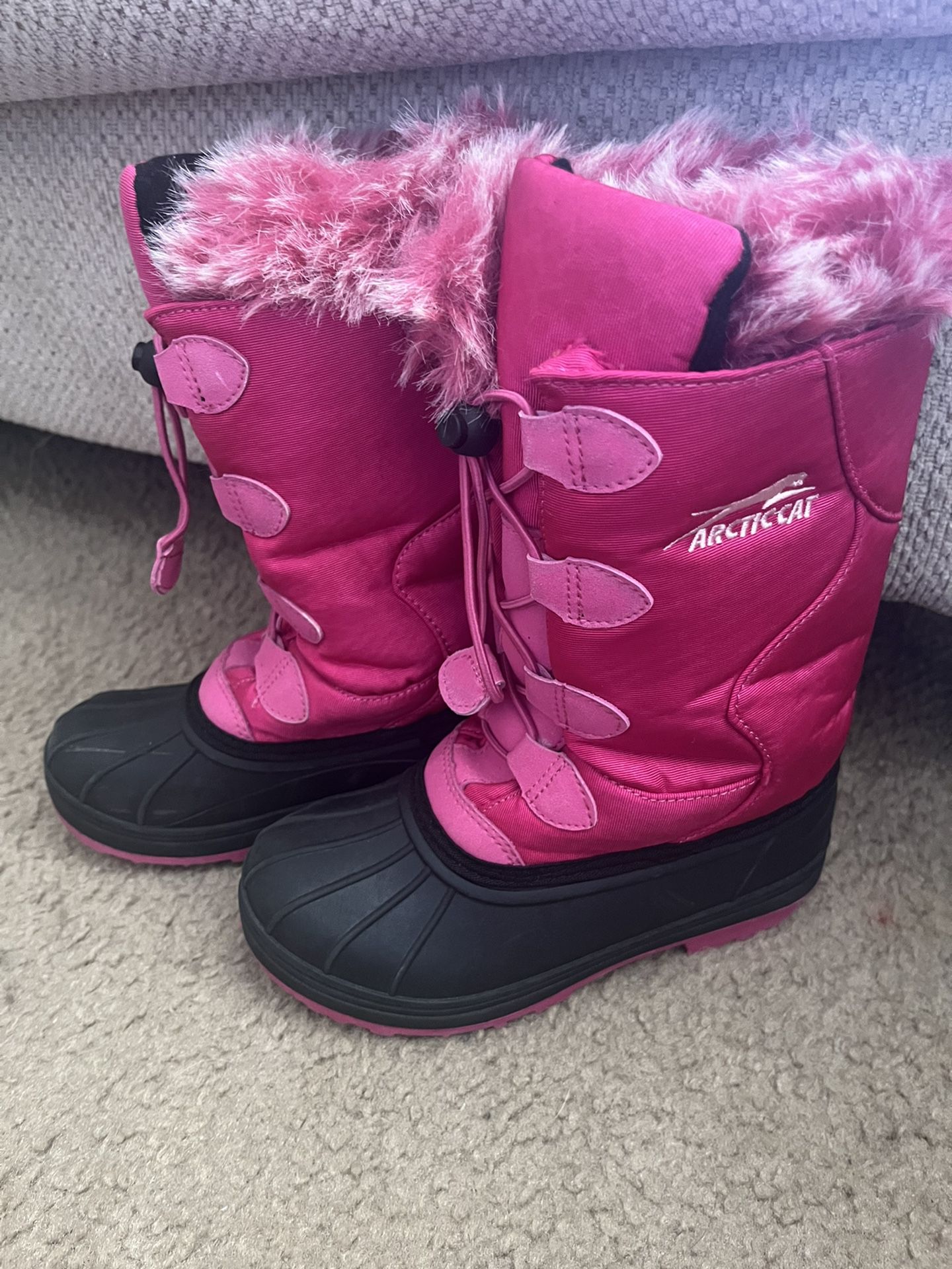 Arctic Cat Snowcharm Snow Boots Pink Girls Size 1 Faux Fur Lined Thinsulate