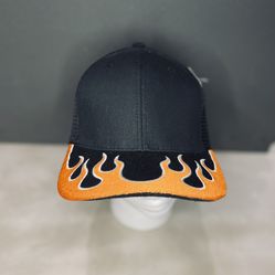 Black And Orange Flame Racing Cap Hat