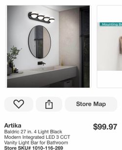Artika Baldric 27 in. 4 Light Black Modern Integrated LED 3 CCT Vanity Light Bar for Bathroom