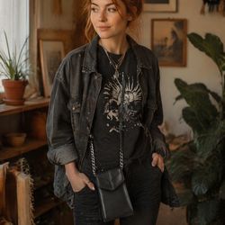 Minimal Black Crossbody Phone Pouch Women's Wallet Purse