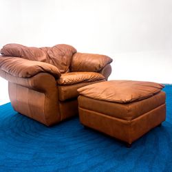 Brown Sofa Chair + Matching Footrest – Comfy & Stylish