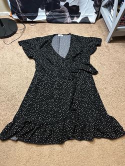 Womens L Black Polka Dot Wrap Dress