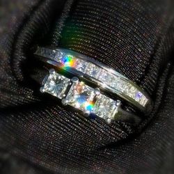 14k White Gold 2.02 CTW Princess Cut Diamond Engagement & Wedding Ring 11 size