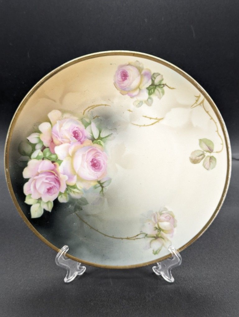 Antique Thomas Sevres Bavaria Mentone Roses Hand Painted 8" Plate *SIGNED