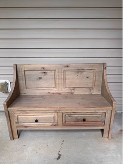 Rustic 2 Drawer Wooden Bench