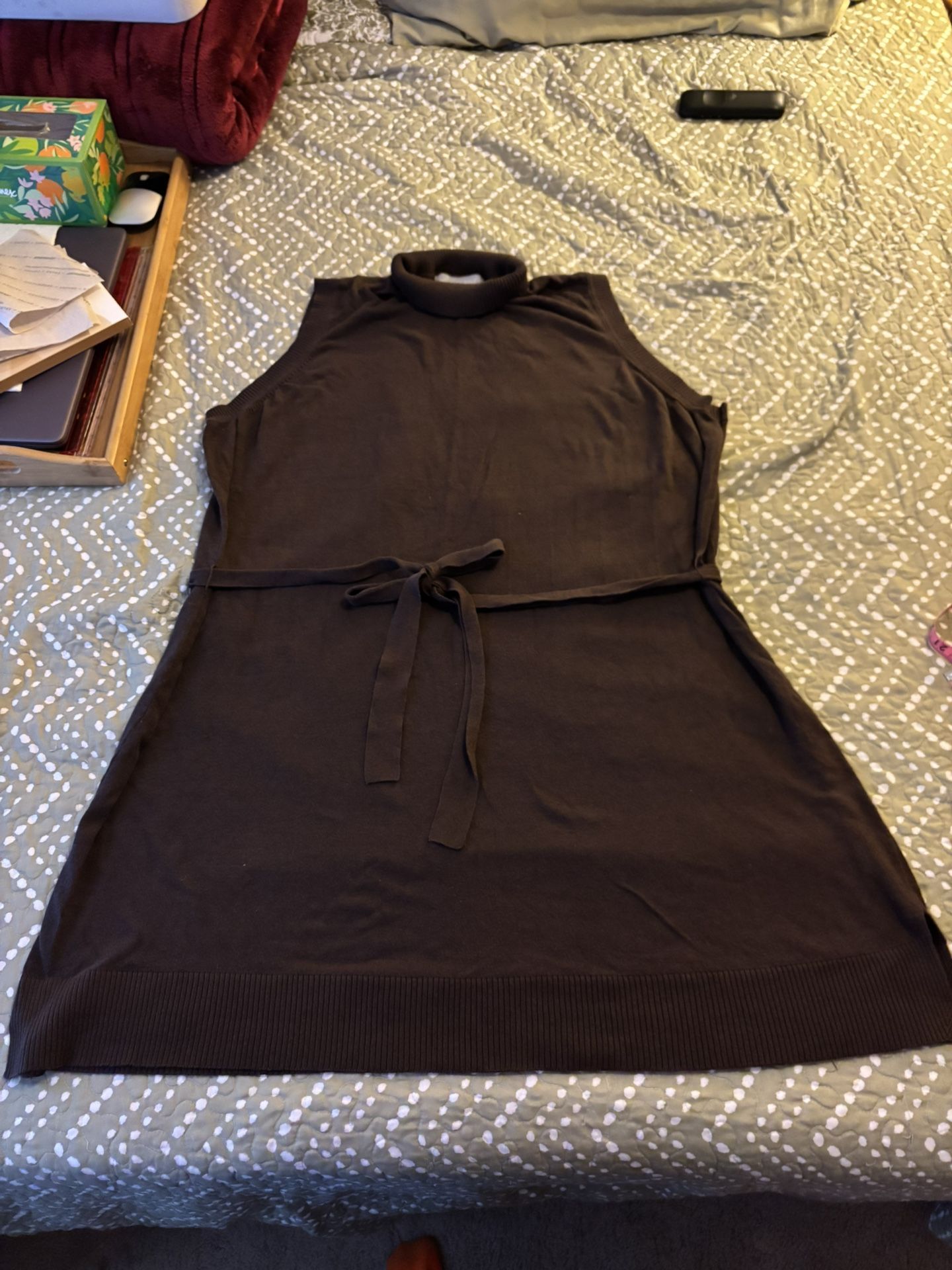 Modern Soul Sleeveless Mock-Turtleneck Tunic Sweater W/Belt 3XL