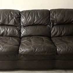 Walnut brown leather couch sofa *FREE DELIVERY 🚚