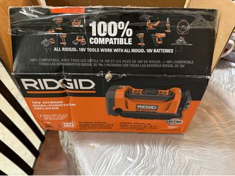 Ridgid 18V Dual Function Cordless Inflator (Tool Only) with Valve Adaptor, Needle, (2) Nozzles, and 12V Power Cord