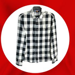 Tailor Vintage Black, White, Gray Flannel Plaid Button Shirt Men XL