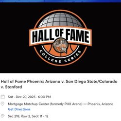 2 Tickets: Hall Of Fame- Arizona Vs SDSU 