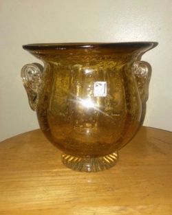 Vintage Amici Home hand-blown bubble art glass footed vase