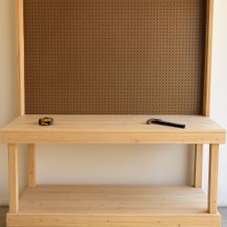 Solid Wood Workbench With Pegboard 