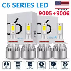 4x 9005 9006 Super White Combo LED Headlight Kit High Low Beam Fog Bulbs 6000K