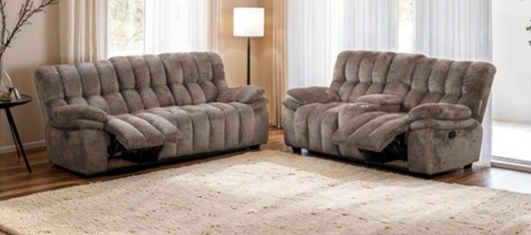 Brand New Brown Super Plush Reclining Sofa & Loveseat