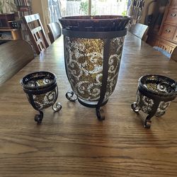 PartyLite Amaretto Swirl Hurricane Candle Holder Set