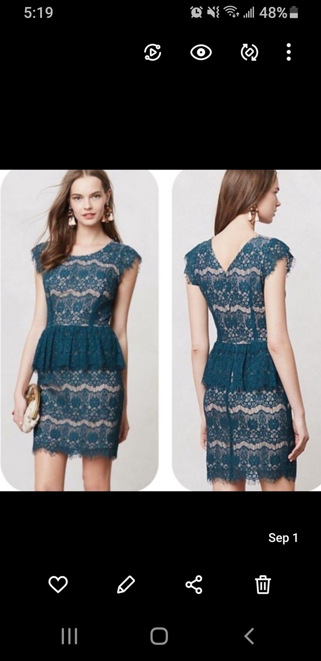 Anthropologie Maeve Elsa Peplum Lace Dress Teal SIZE LARGE