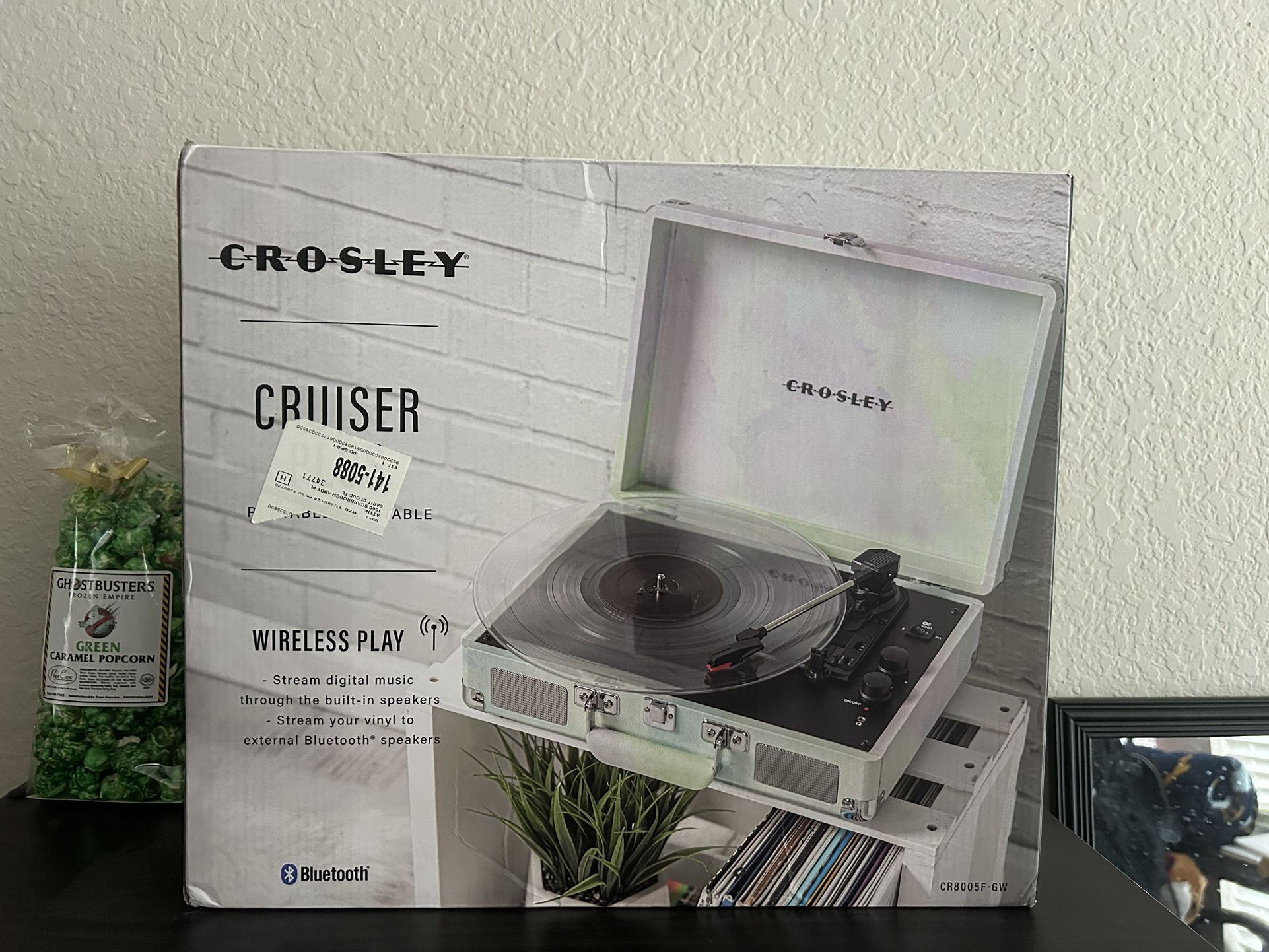 Crosley Cruiser Plus Vintage 3-Speed Bluetooth in/Out Suitcase Vinyl Record Player Turntable, Green Watercolor